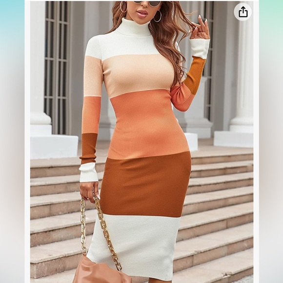 Multi Color Turtleneck Ribbed Long Sleeve Midi Dress, Amazon - Picture 4 of 6